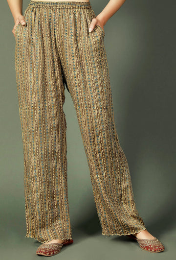 Blue And Grey Ajrakh Striped Modal Silk Palazzos